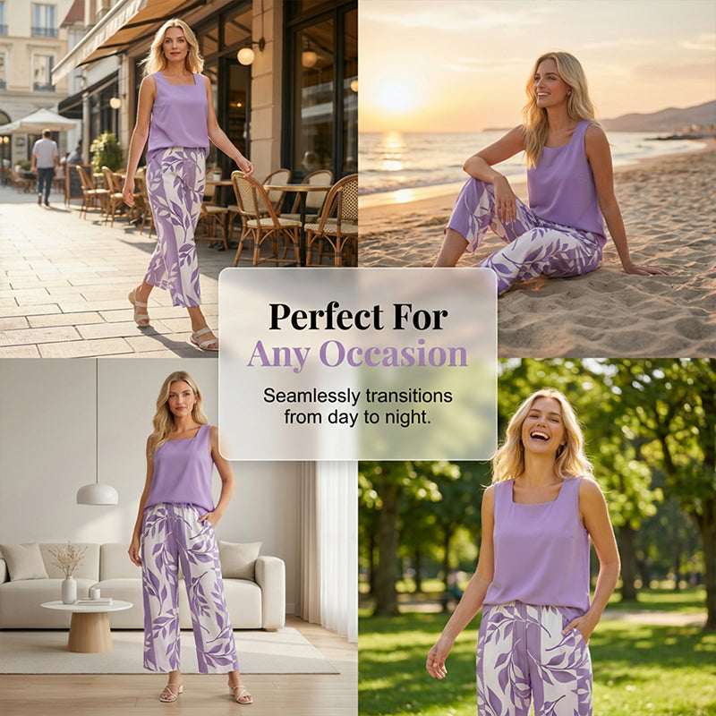 Sleeveless Top & Printed Capri Pants Set