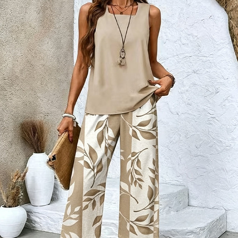 Sleeveless Top & Printed Capri Pants Set