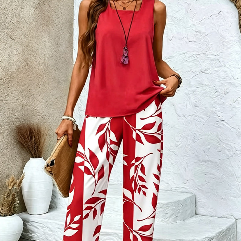 Sleeveless Top & Printed Capri Pants Set