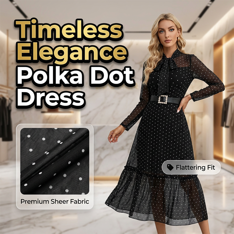 ✨💃Elegantes Midikleid mit Polka-Dots und Bindebindung am Hals