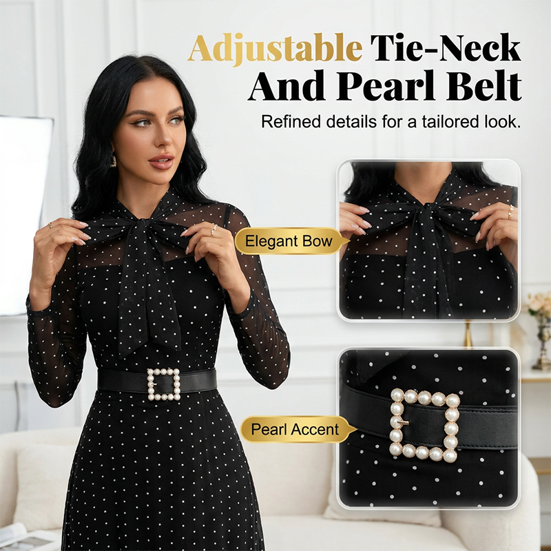 ✨💃Elegantes Midikleid mit Polka-Dots und Bindebindung am Hals