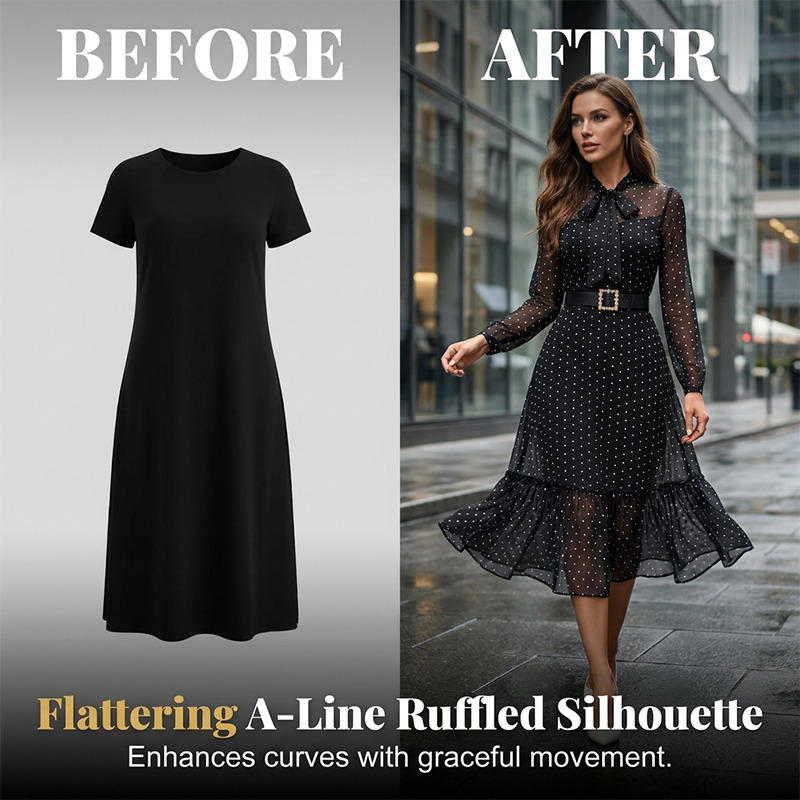 ✨💃Elegantes Midikleid mit Polka-Dots und Bindebindung am Hals