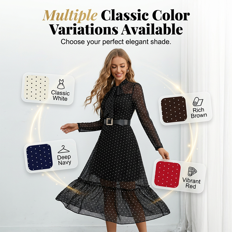 ✨💃Elegantes Midikleid mit Polka-Dots und Bindebindung am Hals