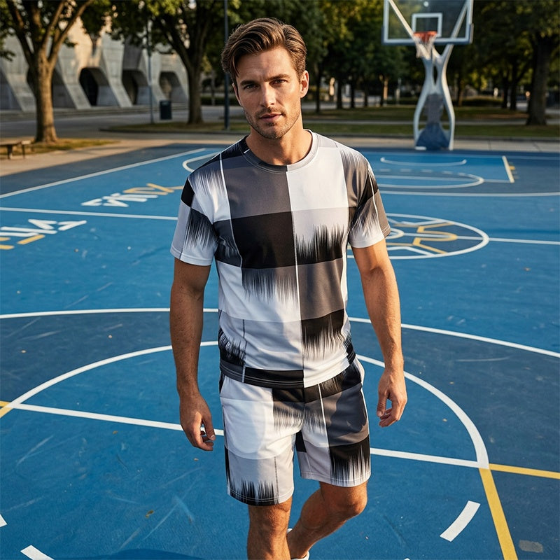 Herren-Set aus T-Shirt mit abstraktem Print und Shorts