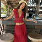 Elegant Lace V-Neck Top & Maxi Skirt Set