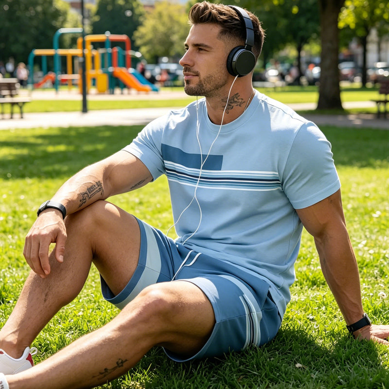 ⏰ 50 % RABATT – Nur für kurze Zeit 👕Herren-T-Shirt & Shorts 2-teiliges Set
