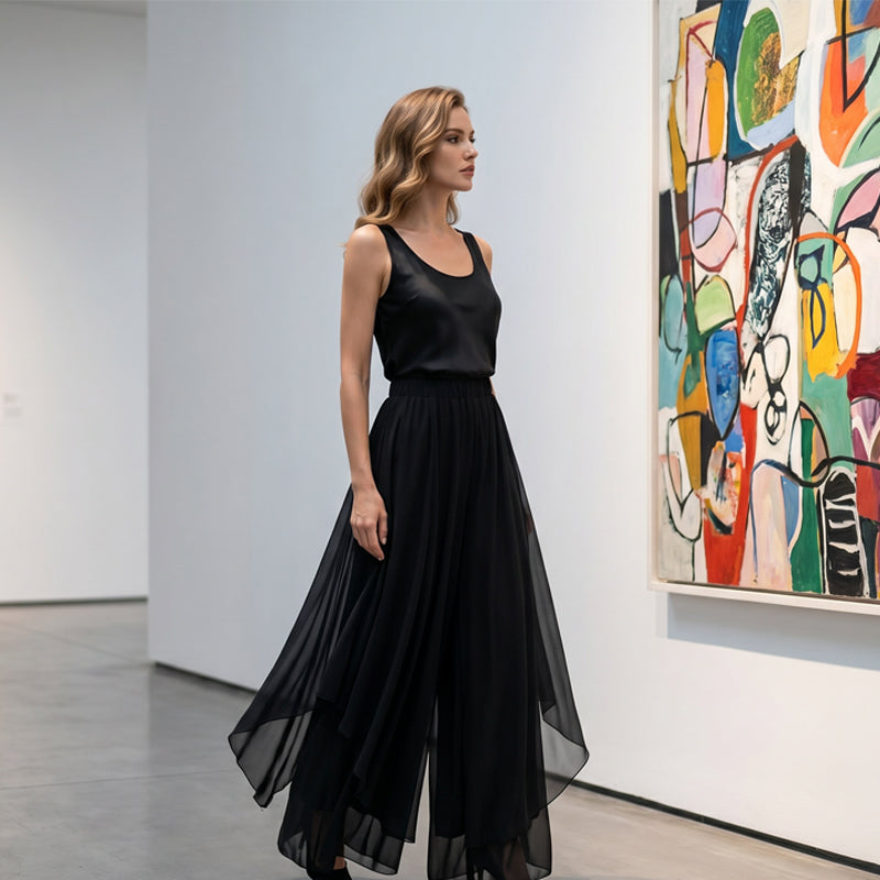 👖✨ Damen Chiffon-Hose mit weitem Bein – 50% RABATT! Asymmetrisch & elegant – Perfekt für Alltag & Urlaub 🌿