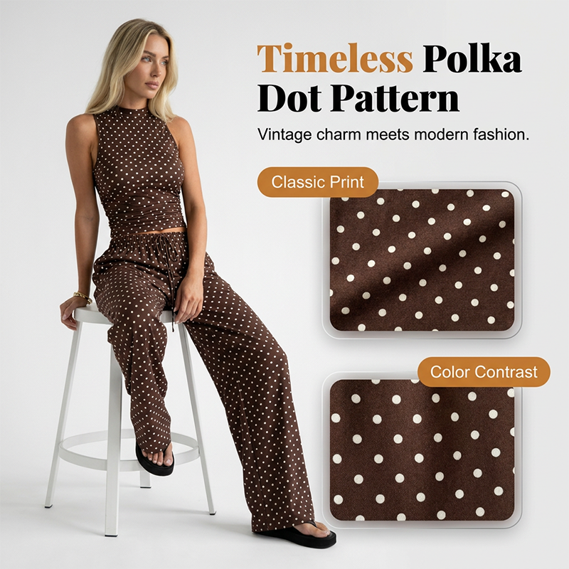 Set aus ärmellosem Oberteil und Hose mit Polka-Dots für Damen