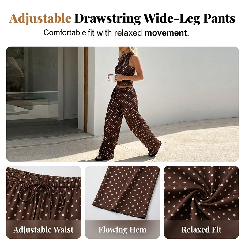 Set aus ärmellosem Oberteil und Hose mit Polka-Dots für Damen