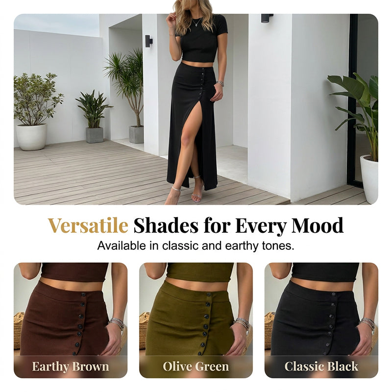 ✨🔥Elegantes figurbetontes Zweiteiler: Kurzes Crop Top und Midirock mit Schlitz