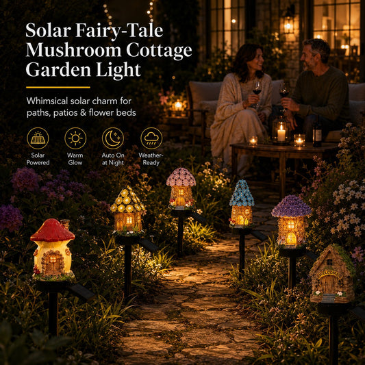 Märchenhafte Solar-Gartenleuchte im Pilzhäuschen-Design