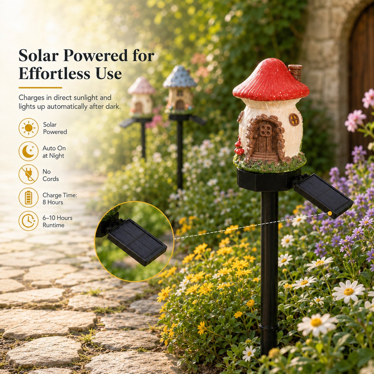 Märchenhafte Solar-Gartenleuchte im Pilzhäuschen-Design