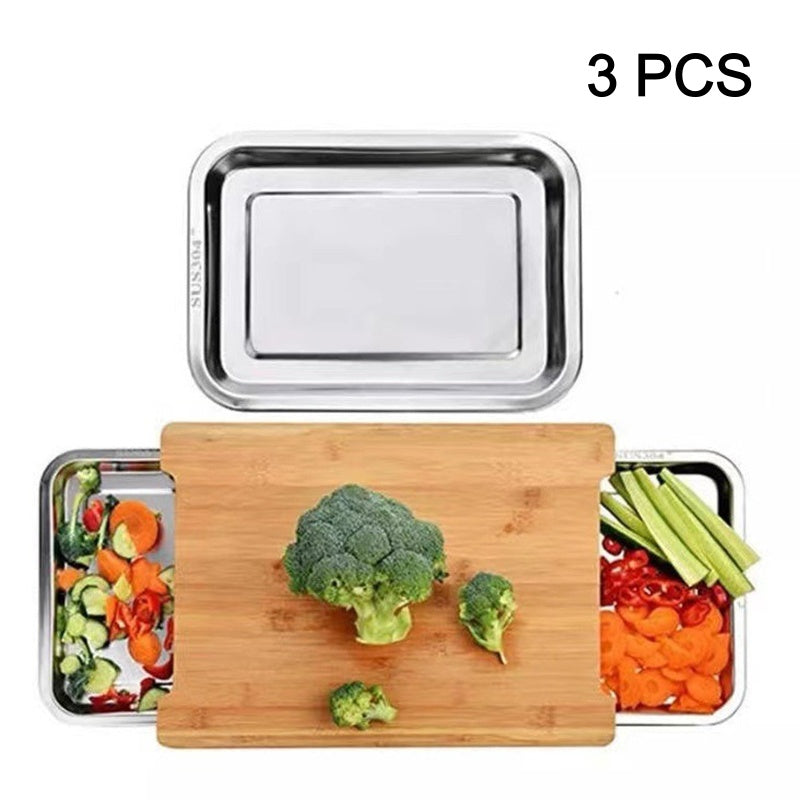 Wooden Cutting Board with Slide-Out Trays