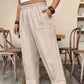 🌾 50 % RABATT LIMITIERT! 👖 Damen Leinen-Optik Freizeithose – Elastischer Taillenbund, locker geschnitten mit Taschen, super bequem für Alltag 🤍
