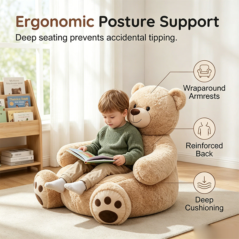 🧸 Plüsch-Teddybär-Kindersofa – weiches Cartoon-Tier-Sitzkissen mit Rückenlehne für Kinder