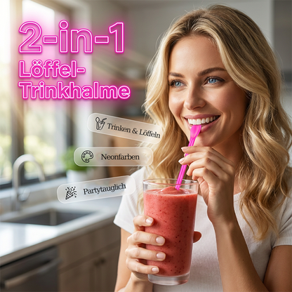 🍹Nur für kurze Zeit 50 % Rabatt🍹🌈Bunte Plastiklöffel-förmige Trinkhalme für Smoothies