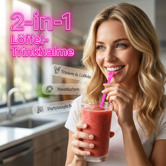 🍹Nur für kurze Zeit 50 % Rabatt🍹🌈Bunte Plastiklöffel-förmige Trinkhalme für Smoothies