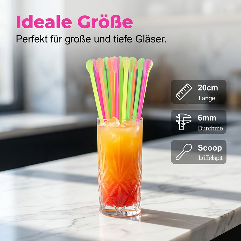 🍹Nur für kurze Zeit 50 % Rabatt🍹🌈Bunte Plastiklöffel-förmige Trinkhalme für Smoothies