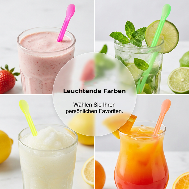 🍹Nur für kurze Zeit 50 % Rabatt🍹🌈Bunte Plastiklöffel-förmige Trinkhalme für Smoothies