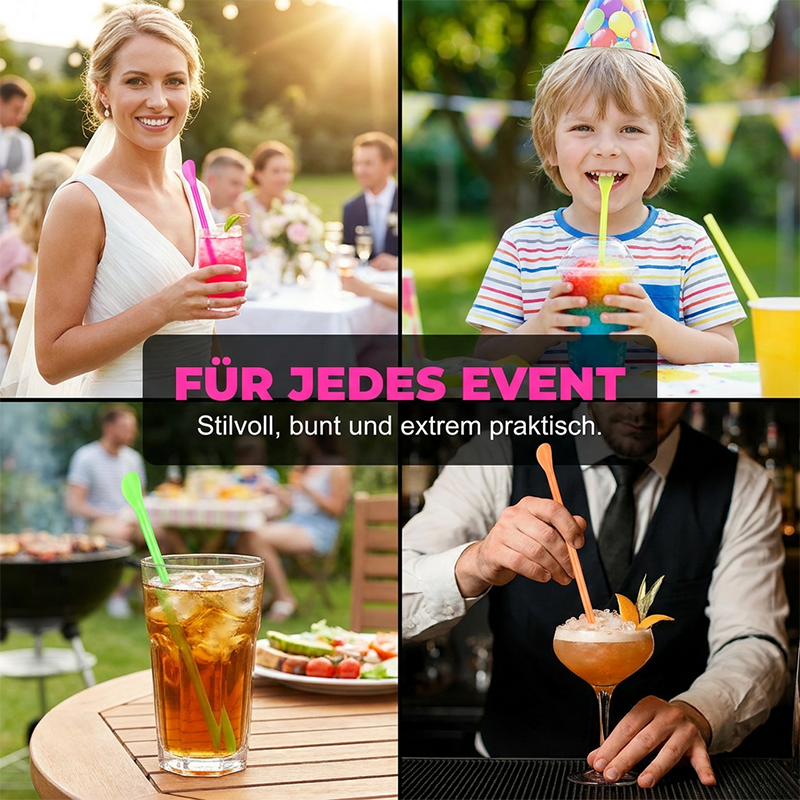 🍹Nur für kurze Zeit 50 % Rabatt🍹🌈Bunte Plastiklöffel-förmige Trinkhalme für Smoothies