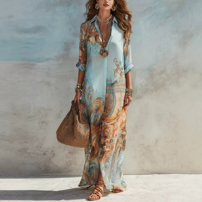 ✨ Exklusiv – 48 % RABATT! 👗 Elegantes Boho-Kleid mit Knopfleiste – Retro-Muster, fließende Silhouette & perfekt für Feste, Urlaub & Alltag 🌿