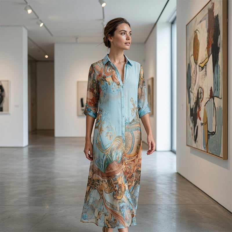 ✨ Exklusiv – 48 % RABATT! 👗 Elegantes Boho-Kleid mit Knopfleiste – Retro-Muster, fließende Silhouette & perfekt für Feste, Urlaub & Alltag 🌿