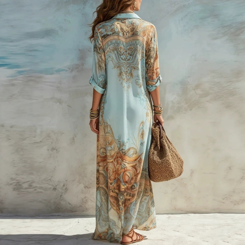 ✨ Exklusiv – 48 % RABATT! 👗 Elegantes Boho-Kleid mit Knopfleiste – Retro-Muster, fließende Silhouette & perfekt für Feste, Urlaub & Alltag 🌿