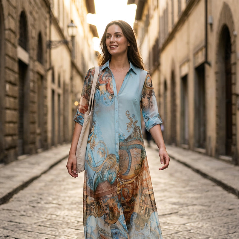 ✨ Exklusiv – 48 % RABATT! 👗 Elegantes Boho-Kleid mit Knopfleiste – Retro-Muster, fließende Silhouette & perfekt für Feste, Urlaub & Alltag 🌿