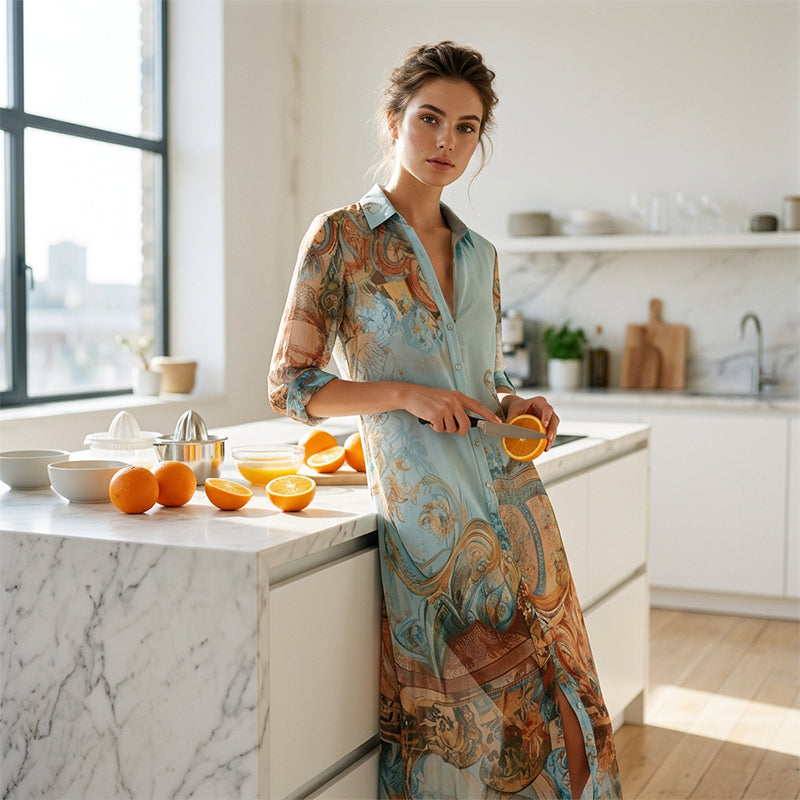 ✨ Exklusiv – 48 % RABATT! 👗 Elegantes Boho-Kleid mit Knopfleiste – Retro-Muster, fließende Silhouette & perfekt für Feste, Urlaub & Alltag 🌿