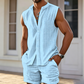 ⏰✨Sommer Herren Set – Ärmelloses Hemd mit Knopfleiste & Shorts 👕 Atmungsaktiv & Bequem