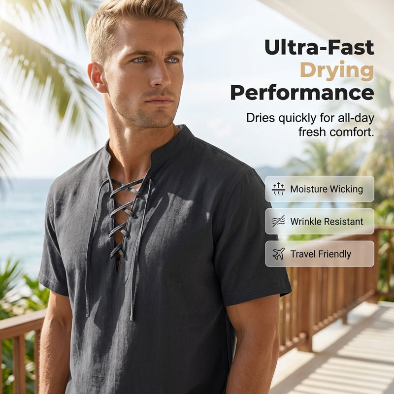 🏆LETZTER TAG DES SALE – 50 % RABATT🔥 Herren Lässiges Schnürhemd mit Kurzarm