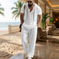 Herren 2-teiliges Leinen-Set Kapuzen-Henley-Hemd & Hose