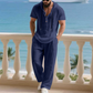 Herren 2-teiliges Leinen-Set Kapuzen-Henley-Hemd & Hose