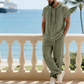 Herren 2-teiliges Leinen-Set Kapuzen-Henley-Hemd & Hose