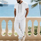 Herren 2-teiliges Leinen-Set Kapuzen-Henley-Hemd & Hose