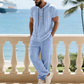 Herren 2-teiliges Leinen-Set Kapuzen-Henley-Hemd & Hose
