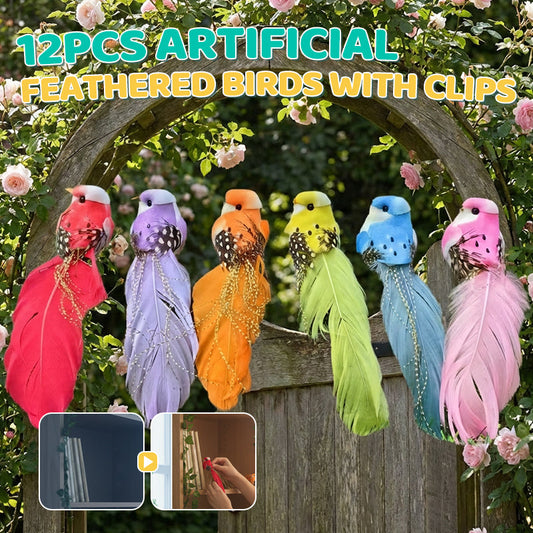 🐦12 Stück Künstliche Federvögel mit Clips🌈
