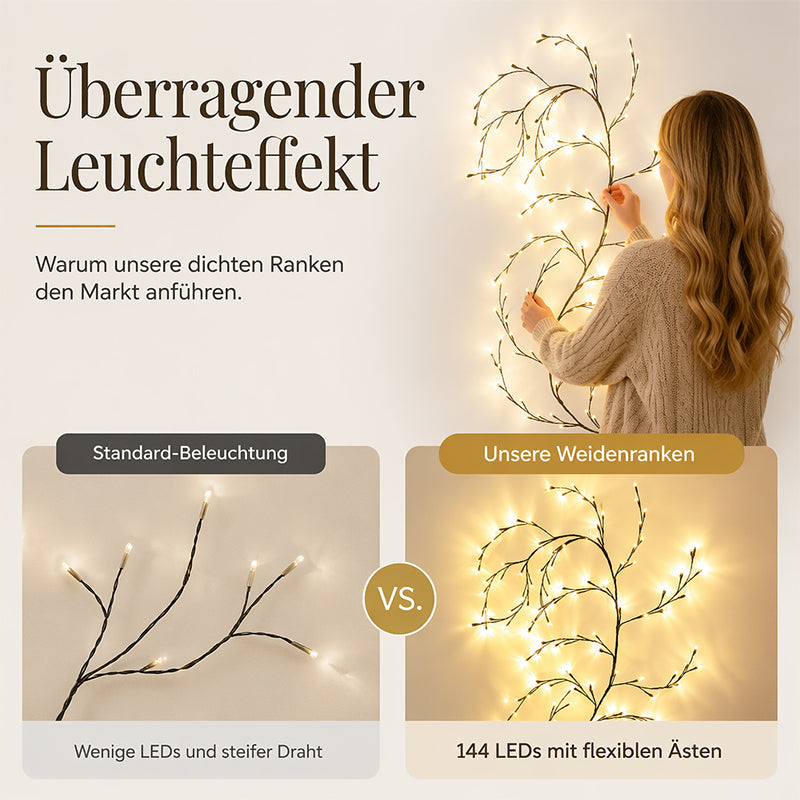🌿 50% RABATT! 💡 LED-Lichterkette im Ranken-Design – 144 LEDs, 2,3 m, dimmbar & IP55 – Perfekt für Garten, Balkon, Zimmer & Partys ✨