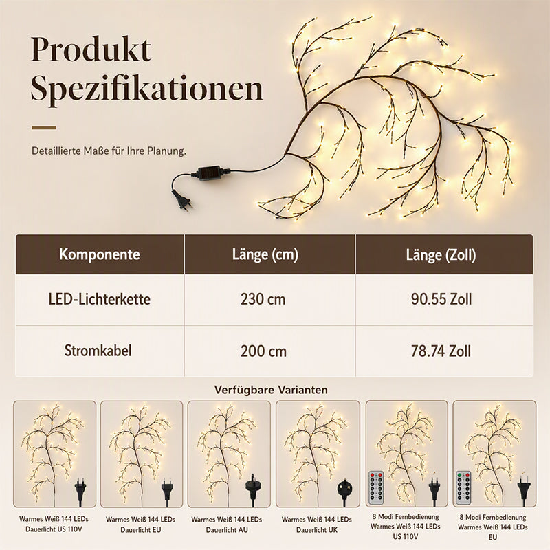 🌿 50% RABATT! 💡 LED-Lichterkette im Ranken-Design – 144 LEDs, 2,3 m, dimmbar & IP55 – Perfekt für Garten, Balkon, Zimmer & Partys ✨