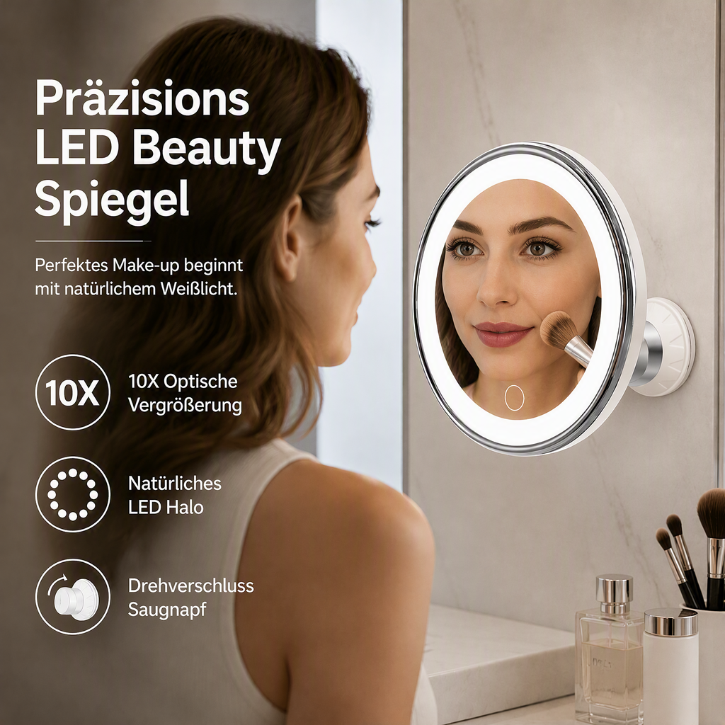 🔍 50% RABATT! 💡 10-fach Vergrößerungsspiegel mit LED-Licht & Saugnapf – Saugnapf-Befestigung, helles Licht & kompakt – Ideal für präzises Make-up & Reisen 💄