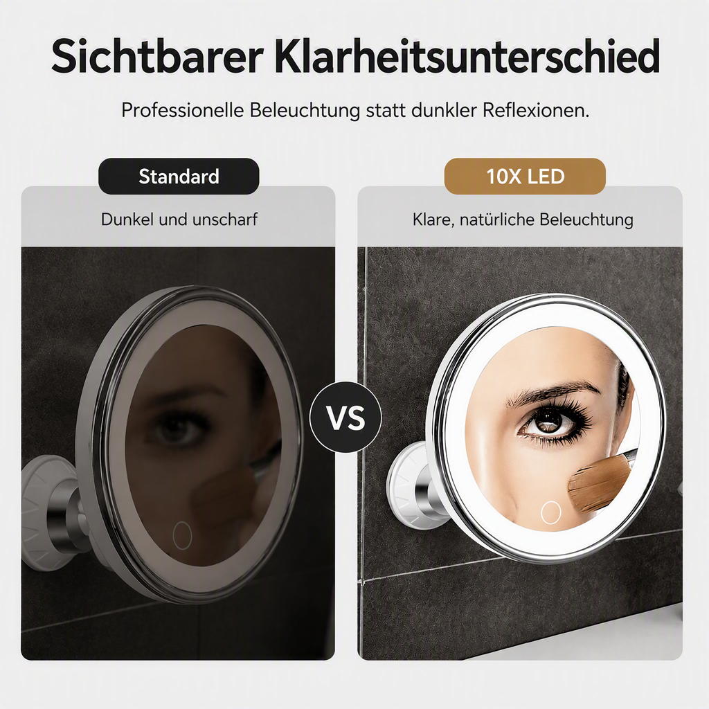 🔍 50% RABATT! 💡 10-fach Vergrößerungsspiegel mit LED-Licht & Saugnapf – Saugnapf-Befestigung, helles Licht & kompakt – Ideal für präzises Make-up & Reisen 💄