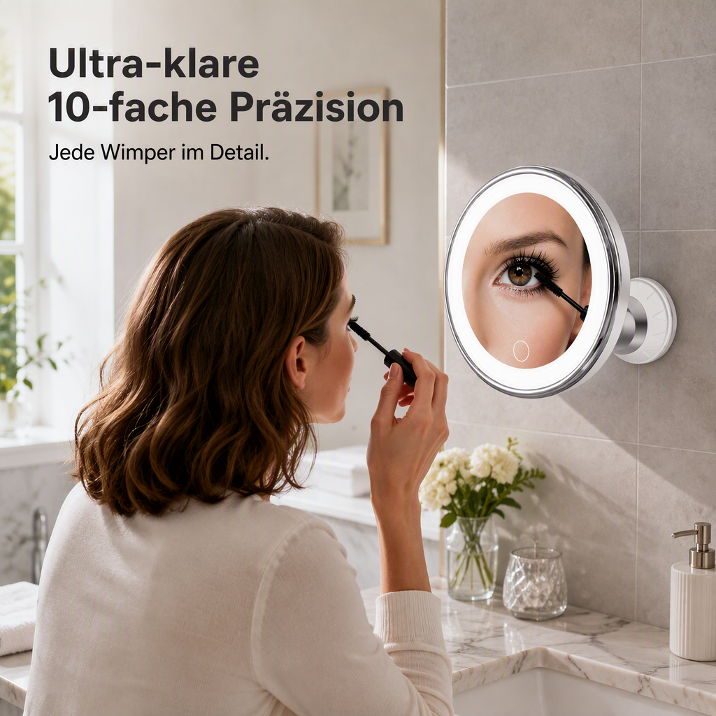 🔍 50% RABATT! 💡 10-fach Vergrößerungsspiegel mit LED-Licht & Saugnapf – Saugnapf-Befestigung, helles Licht & kompakt – Ideal für präzises Make-up & Reisen 💄