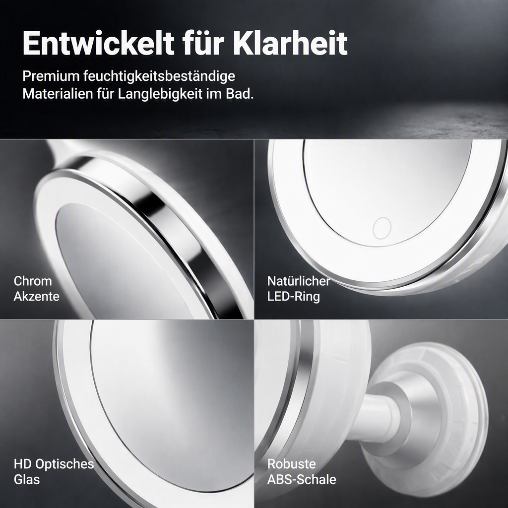 🔍 50% RABATT! 💡 10-fach Vergrößerungsspiegel mit LED-Licht & Saugnapf – Saugnapf-Befestigung, helles Licht & kompakt – Ideal für präzises Make-up & Reisen 💄