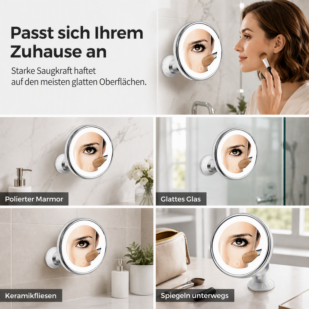 🔍 50% RABATT! 💡 10-fach Vergrößerungsspiegel mit LED-Licht & Saugnapf – Saugnapf-Befestigung, helles Licht & kompakt – Ideal für präzises Make-up & Reisen 💄