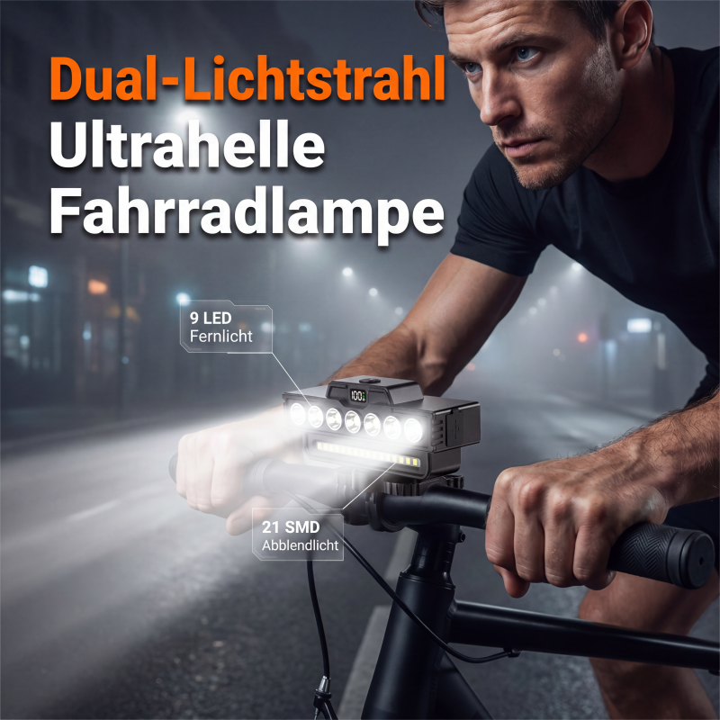 🚴 Ultrahelle LED-Fahrradleuchte mit Doppelstrahl 🔋