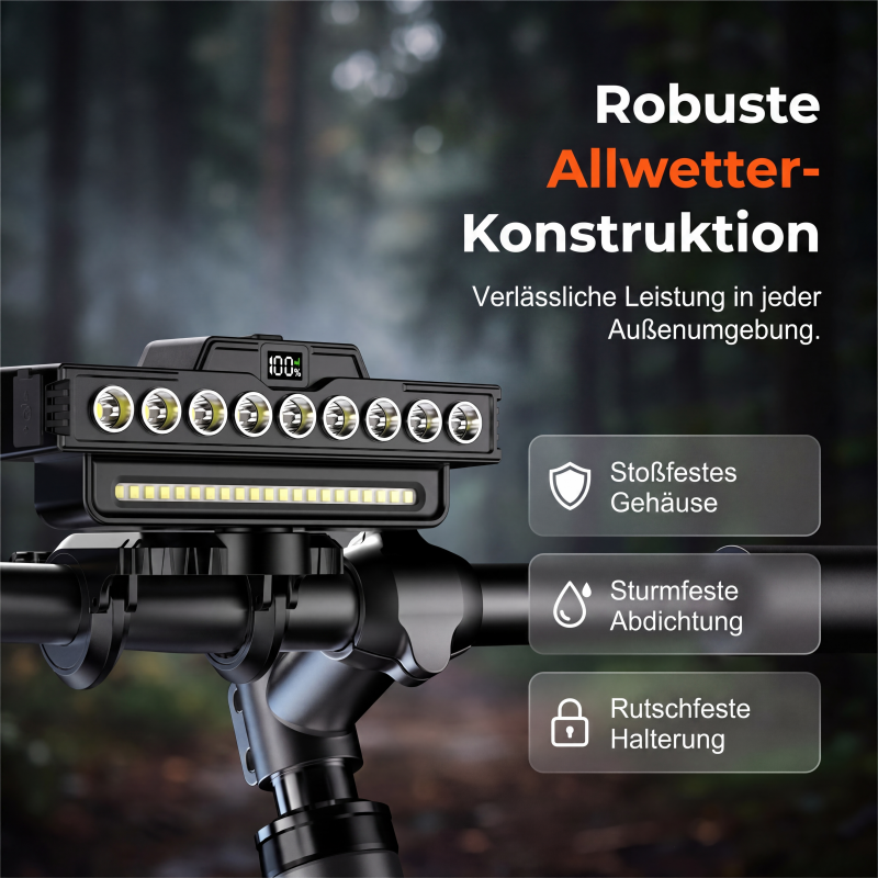 🚴 Ultrahelle LED-Fahrradleuchte mit Doppelstrahl 🔋