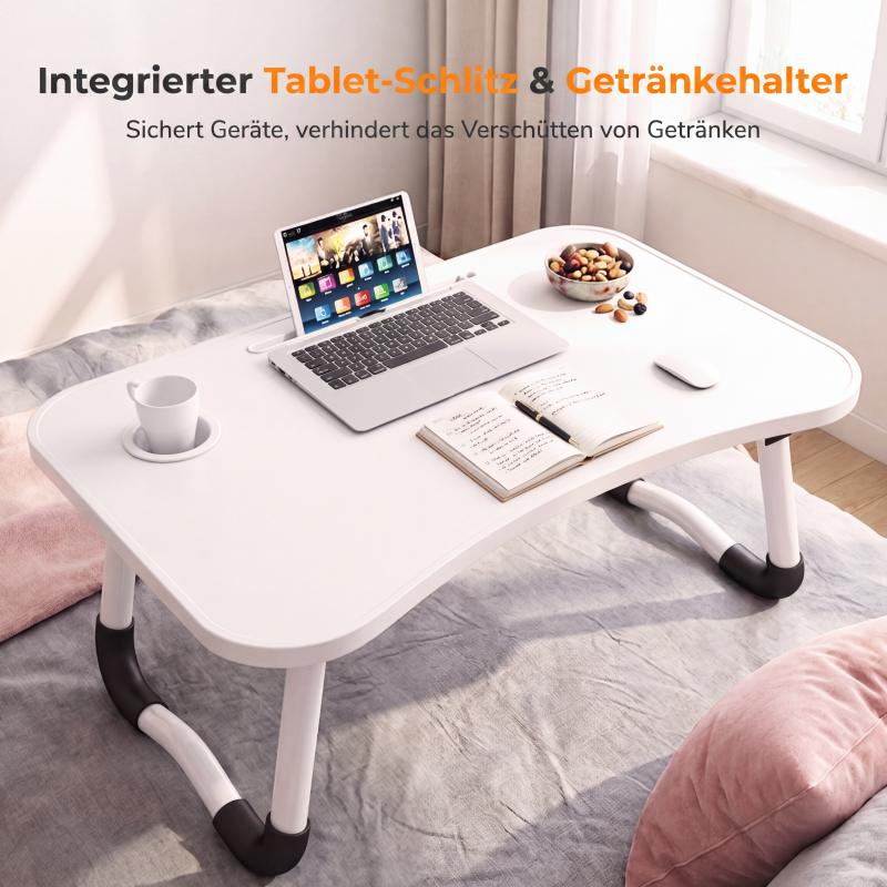 🛋️ Klappbarer Laptop-Bettisch mit Becherhalter 📐