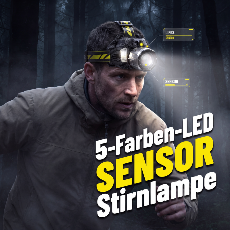 🔦 JETZT 50% RABATT! ✨ Wiederaufladbare 5-Farben-LED-Stirnlampe – Bewegungssensor & Angel-/UV-Modi 💡