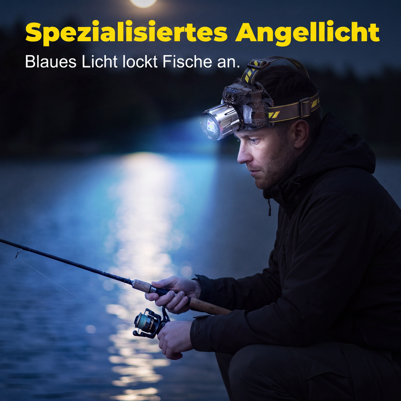 🔦 JETZT 50% RABATT! ✨ Wiederaufladbare 5-Farben-LED-Stirnlampe – Bewegungssensor & Angel-/UV-Modi 💡