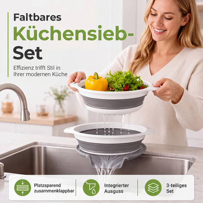 🥗 3-teiliges klappbares Sieb-Set mit Abtropfboden 💧